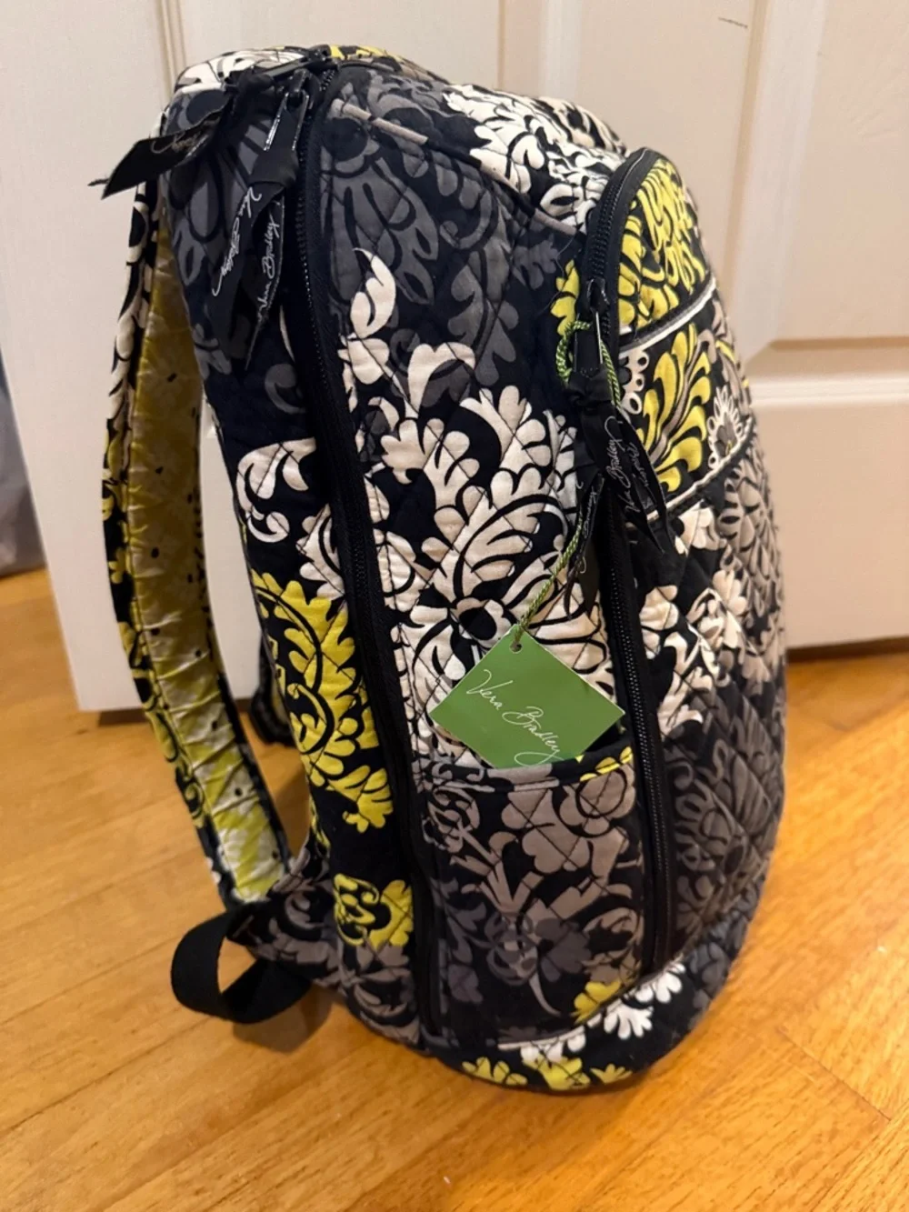 Vera Bradley Baroque Black Gray Yellow Floral Laptop Backpack